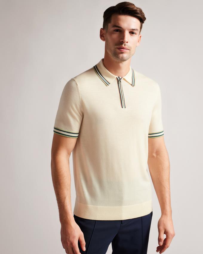 Polo Ted Baker Short Sleeve Stripe Trim Blanche Homme | ARK-47915298